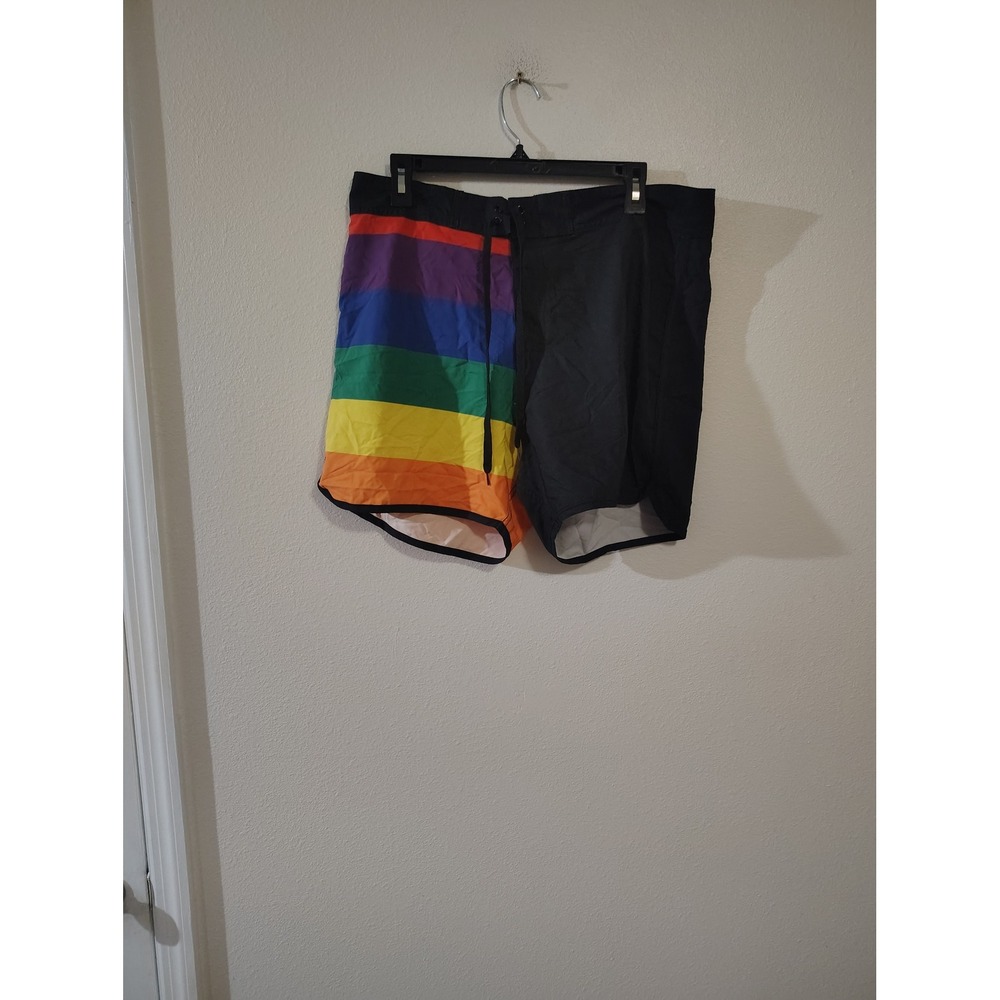Midnight Hour Mens Rainbow Pride Split Board Shorts Black Swim‎ Trunks Size 36